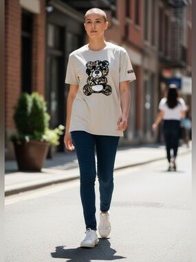 Super Massive Camo Teddy Bear Graphic T Shirt Beige Streetwear Tee‎ XL